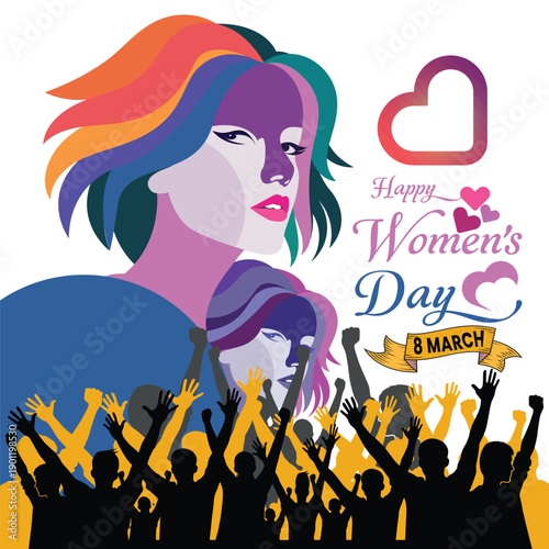 8 March, International women’s day vector background social media post design