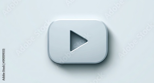 3D render of a rounded-square button with a play symbol. Soft light, subtle shadow
