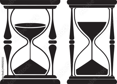 Hourglass Sand Timer Icon Set Black Silhouette
