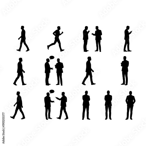 Diverse silhouettes of people engaged in various daily activities and interactions