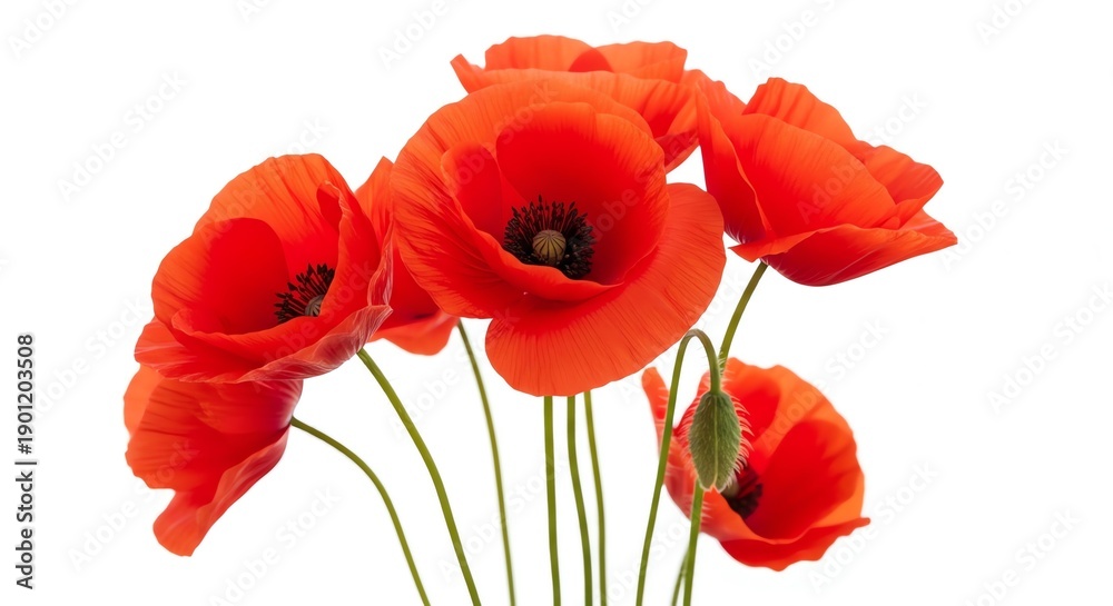 Obraz premium Red poppy flowers with transparent background