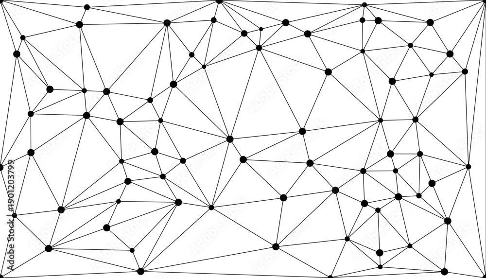 Obraz premium Dynamic abstract network mesh background with colorful connected nodes and geometric lines representing digital communication, big data connections, and futuristic technology structure design.