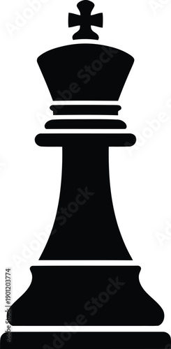 Black silhouette of a king chess piece icon isolated on a white background.