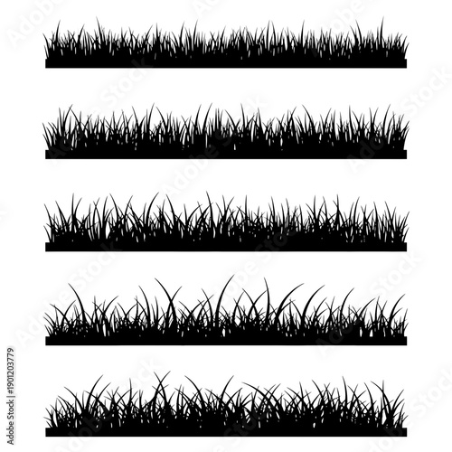 Five distinct silhouettes of grassy terrain with varying densities and textures