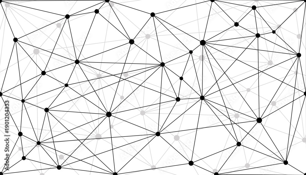 Obraz premium Dynamic abstract network mesh background with colorful connected nodes and geometric lines representing digital communication, big data connections, and futuristic technology structure design.