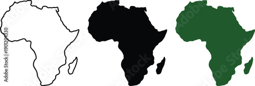 Africa Continent Map, Outline Versus Solid Black Map Illustration with Minimal Design