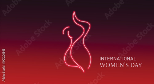 Neon outline of a woman s form with international women s day text