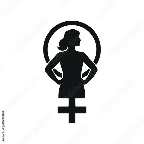 Confident silhouette of a woman with arms crossed and female symbol in a circle