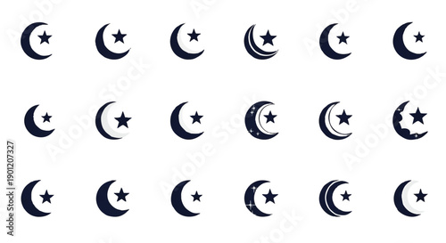 Crescent Moon and Star Symbols Pattern.