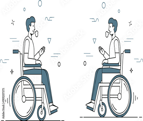 Two Wheelchair Users Communicating Illustration Showing Accessibility, Disability Inclusion, and Human Interaction Concept for Healthcare Awareness, Social Campaigns, and Modern Design.