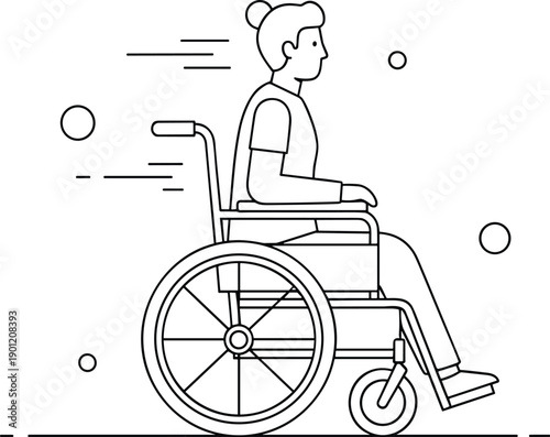 Wheelchair User Line Illustration Showing Disability, Accessibility, and Inclusive Mobility Concept for Healthcare Awareness, Social Campaigns, and Modern Interface Design.