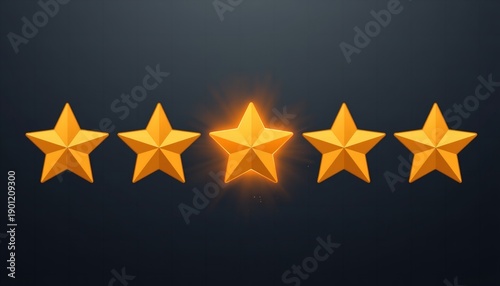 A glowing gold star rating system on a dark background