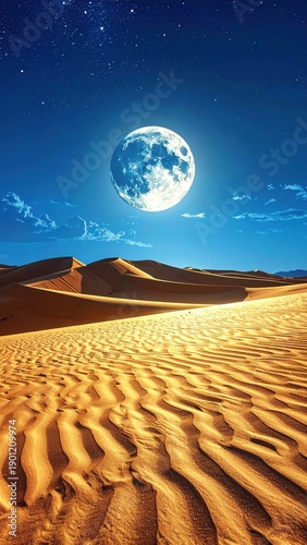 Vast Desert Dunes Under a Pixelated Moonlit Sky with Stars and Rippling Sand Patterns