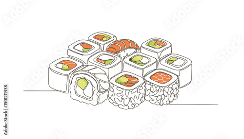 Vector sushi rolls illustration, for food menu or restaurant website, isolated on transparent background, png