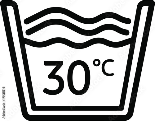 Clean vector line icon of 30 degrees celsius laundry wash symbol for clothing care instructions।