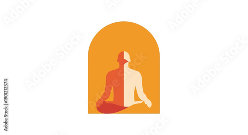 Abstract Dual-Toned Meditation Figure in Lotus Pose. Minimalist Spiritual Zen Logo for Mental Health, Balance, and Inner Peace.