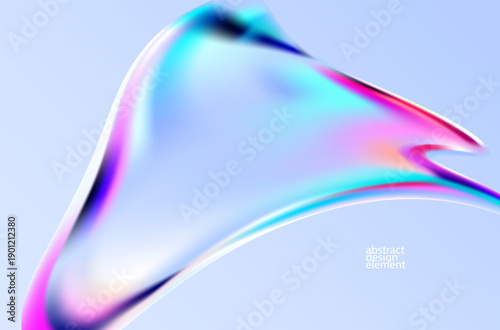  3D Holographic liquid shapes. Colorful iridescent bubble on white background.  Abstract vector frame.