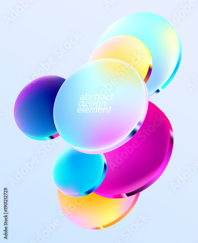 3D colored glass circle and ovals.  Abstract geometric background for presentation and banner  design.