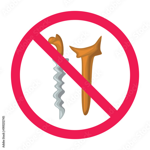 Do not bring weapon symbol, no keris sign, prohibited bladed weapon sign, traditional weapon forbidden icon, do not carry keris symbol, vector illustration