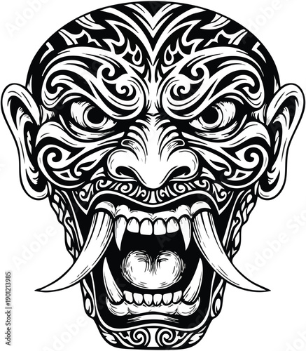 A vibrant traditional Indonesian mask illustration with colorful vector designs suitable for various uses including shirt prints and more, showcasing culture and heritage