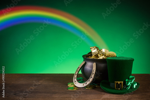 St. Patrick s day celebrating lucky golden pot and leprechaun hat