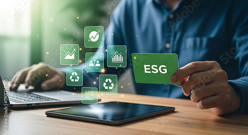 Businessman analyzing esg environmental sustainability governance