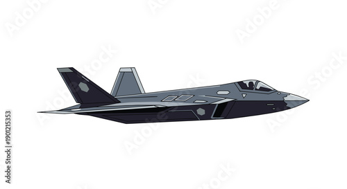 Advanced gray stealth fighter jet depicted in a side profile, showcasing cutting-edge military aviation design and