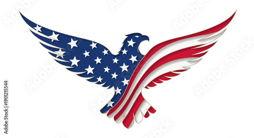 Vector illustration of an eagle with American flag design on a white background, symbolizing President's Day.
