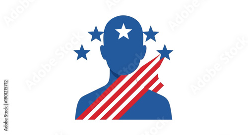 Vector illustration of a blue presidential symbol with American flag elements and stars on a white background, representing President's Day.