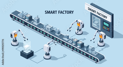 Robots efficiently assemble products on a smart factory production line with automated systems