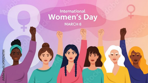 Diverse women celebrating international women's day with raised fists in solidarity and empowerment