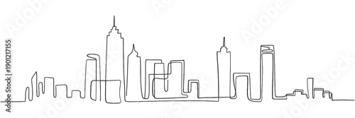 Minimalist line drawing depicts a cityscape resembling the new york skyline