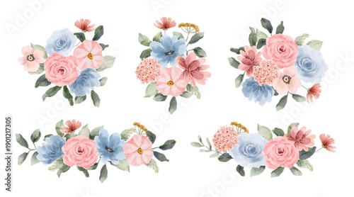 pink blue floral watercolor arrangement collection