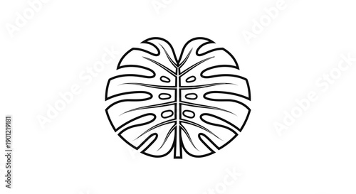 Outline vector illustration of a monstera leaf, a tropical plant with a unique leaf shape, isolated on a white background