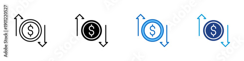 Cost Optimization Multiple Style Icon Design Vector - Dollar symbol with circular arrows and direction indicators representing budget optimization, financial adjustment, and cost control