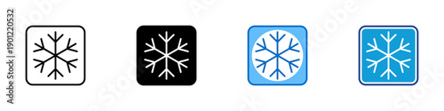 Cold Temperature Multiple Style Icon Design Vector - Snowflake inside square representing cold conditions, low temperature, and freezing environment