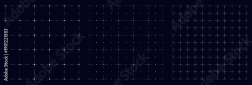 Black blueprint grid backgrounds set  with square shape and white lines.  Blueprint base, notebook sheets, paper for school notes. Editable stroke