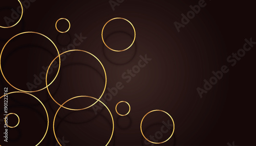 Dark brown gradient background with luxurious gold circle line decoration. Premium minimalist and modern design. Elegant creative design concept. Vector Illustration