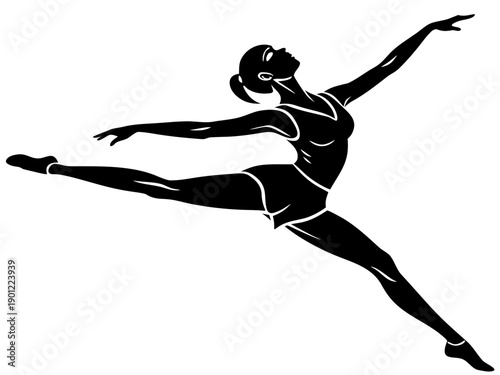Female Ballerina Grand Jeté Vector Silhouette – Elegant Gymnast Jump Icon