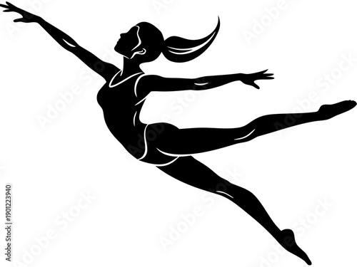 Female Ballerina Grand Jeté Vector Silhouette – Elegant Gymnast Jump Icon