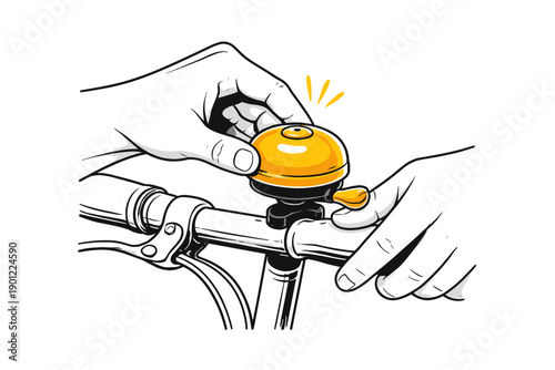 Hands ringing yellow bicycle bell on handlebars