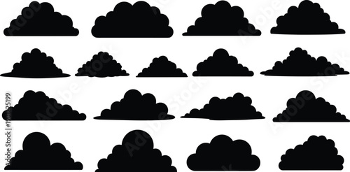 Set of black cloud in various shapes and sizes collection silhouette