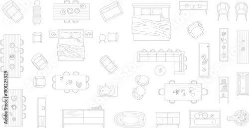 A collection of technical drawings and diagrams isolated on transparent background