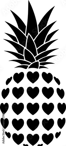 Pineapple with Heart Pattern Silhouette vector design.