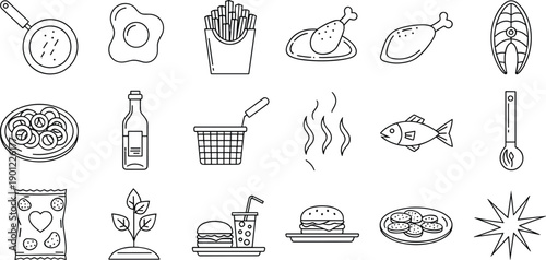 Set of food and drink in minimalist outline style fries 1