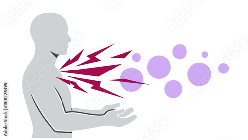 Abstract Illustration of Coughing Symptoms: Human Silhouette Spreading Viral Droplets and Aerosol Particles from the Respiratory System