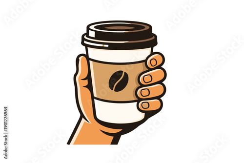 Hand holding takeaway coffee cup vector with coffee bean icon