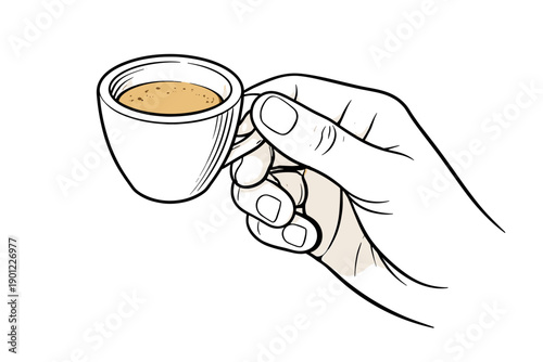 Hand holding small espresso cup illustration