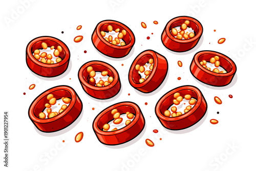 Red petri dishes with bacterial colonies and biofilm accumulation