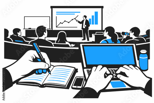 Business seminar with presentation in lecture hall